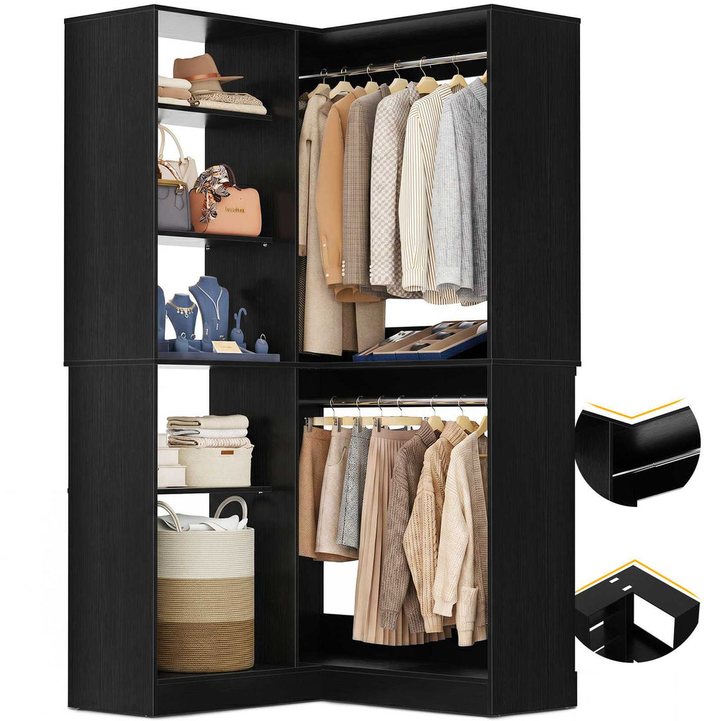 36'' Corner Closet System with 7 Shelves & 2 Hanging Rods, Load 800+LBS