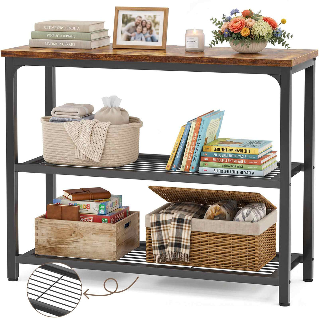 32" 3-Tier Small Entryway Table with Double Mesh Shelves