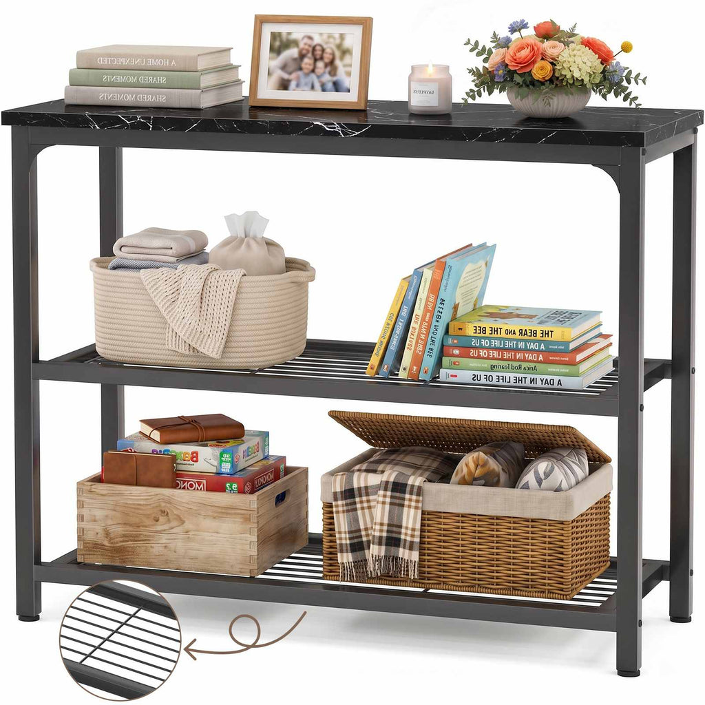 32" 3-Tier Small Entryway Table with Double Mesh Shelves