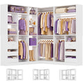 108" L-Shaped Closet System with 6 Drawers, 9FT Corner Closet System with 6 Hanging Rods & Corner Tower
