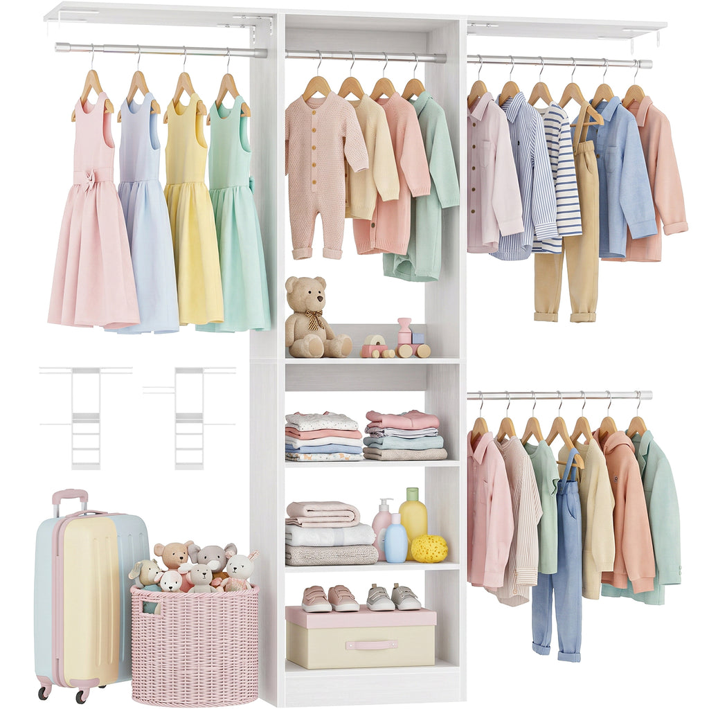 48" Small Closet System, Space-Saving Wall-Mounted Wardrobe Organizer, with 3 Adjustable Hanging Rods & 4 Shelves