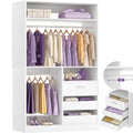 36'' Closet System with Long Hanging Rods, 4 Shelves, Wood Walk-in Closet with Closed & 2 Half-Open Drawers