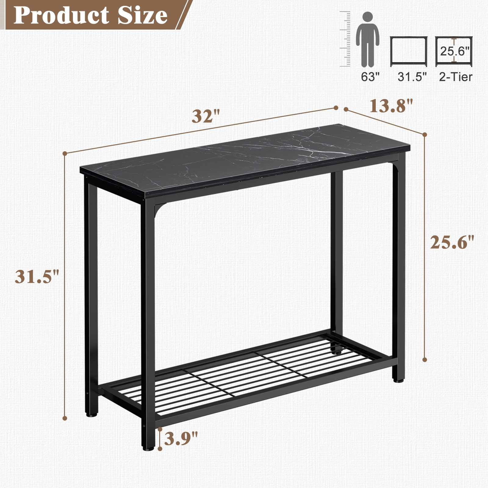 32" 2-Tier Small Entryway Table with Mesh Shelf