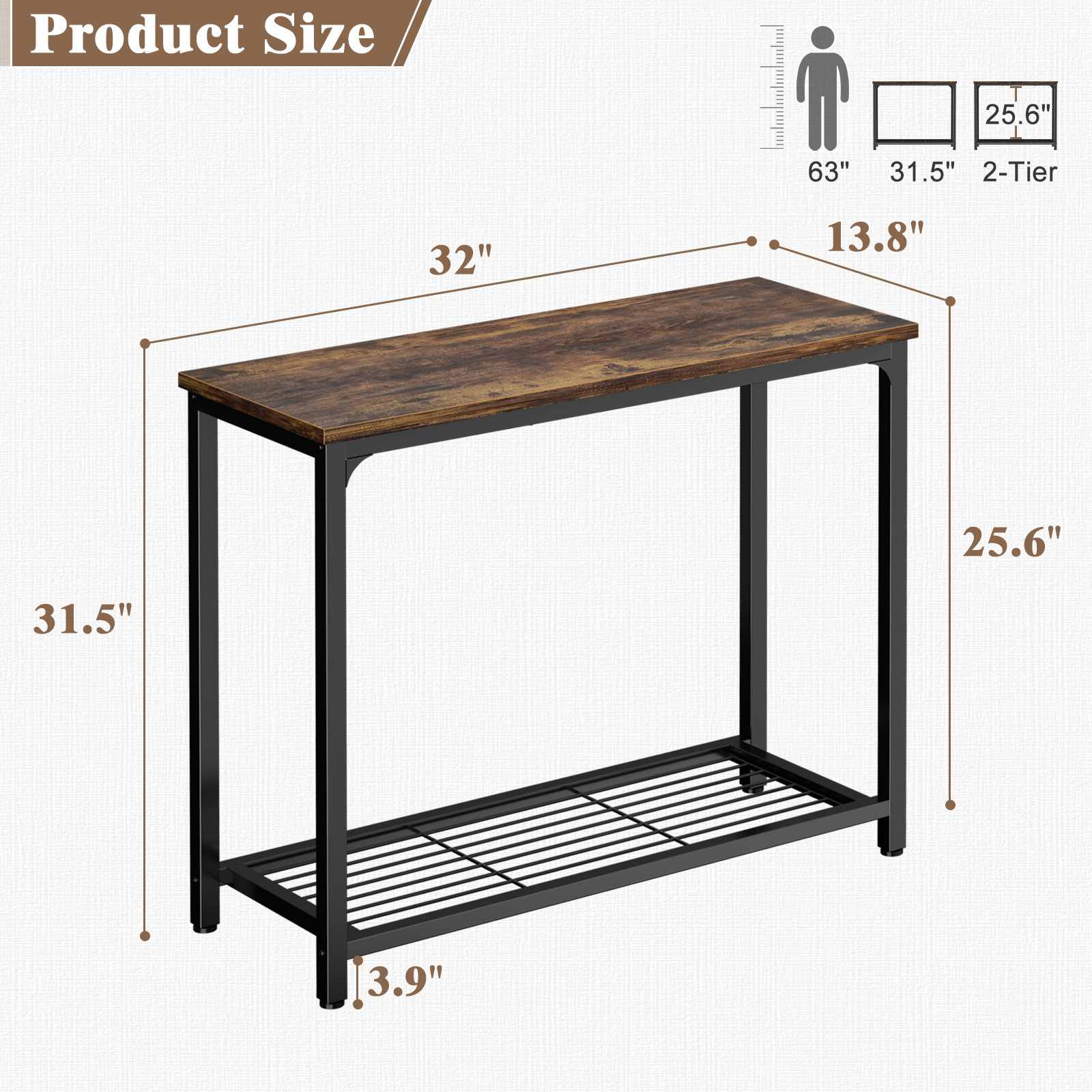32" 2-Tier Small Entryway Table with Mesh Shelf