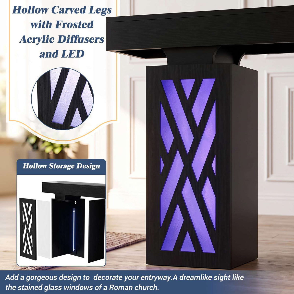 47.3" Extra Thick Entryway Table with LED & Outlets