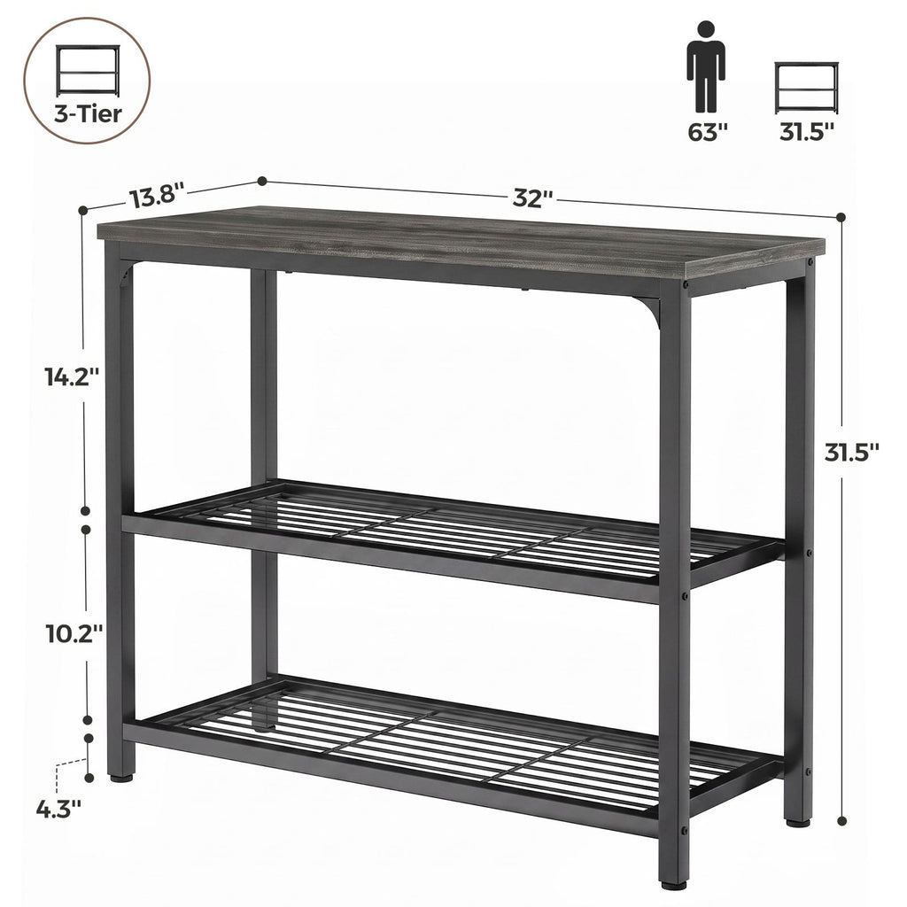 32" 3-Tier Small Entryway Table with Double Mesh Shelves