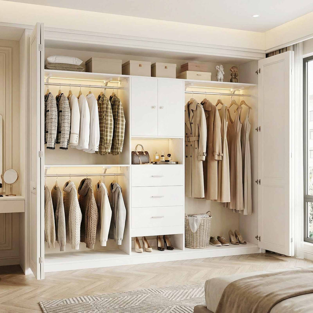 120" Heavy Duty Closet System with Cabinet Doors and 3 Wooden Drawers
