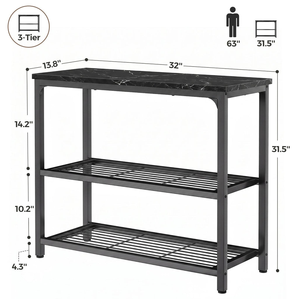 32" 3-Tier Small Entryway Table with Double Mesh Shelves