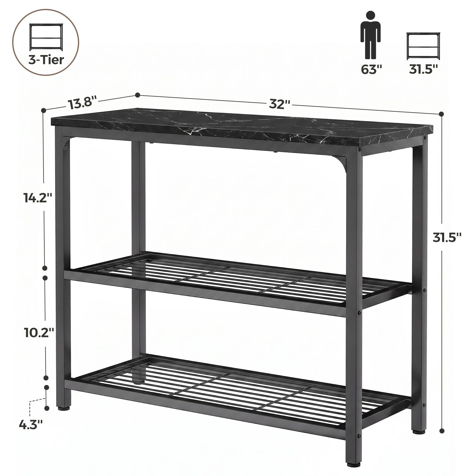 32" 3-Tier Small Entryway Table with Double Mesh Shelves
