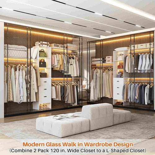 10FT Heavy Duty Closet System with 3 Wooden Drawers, 3 Shelving Towers and Expandable Rods
