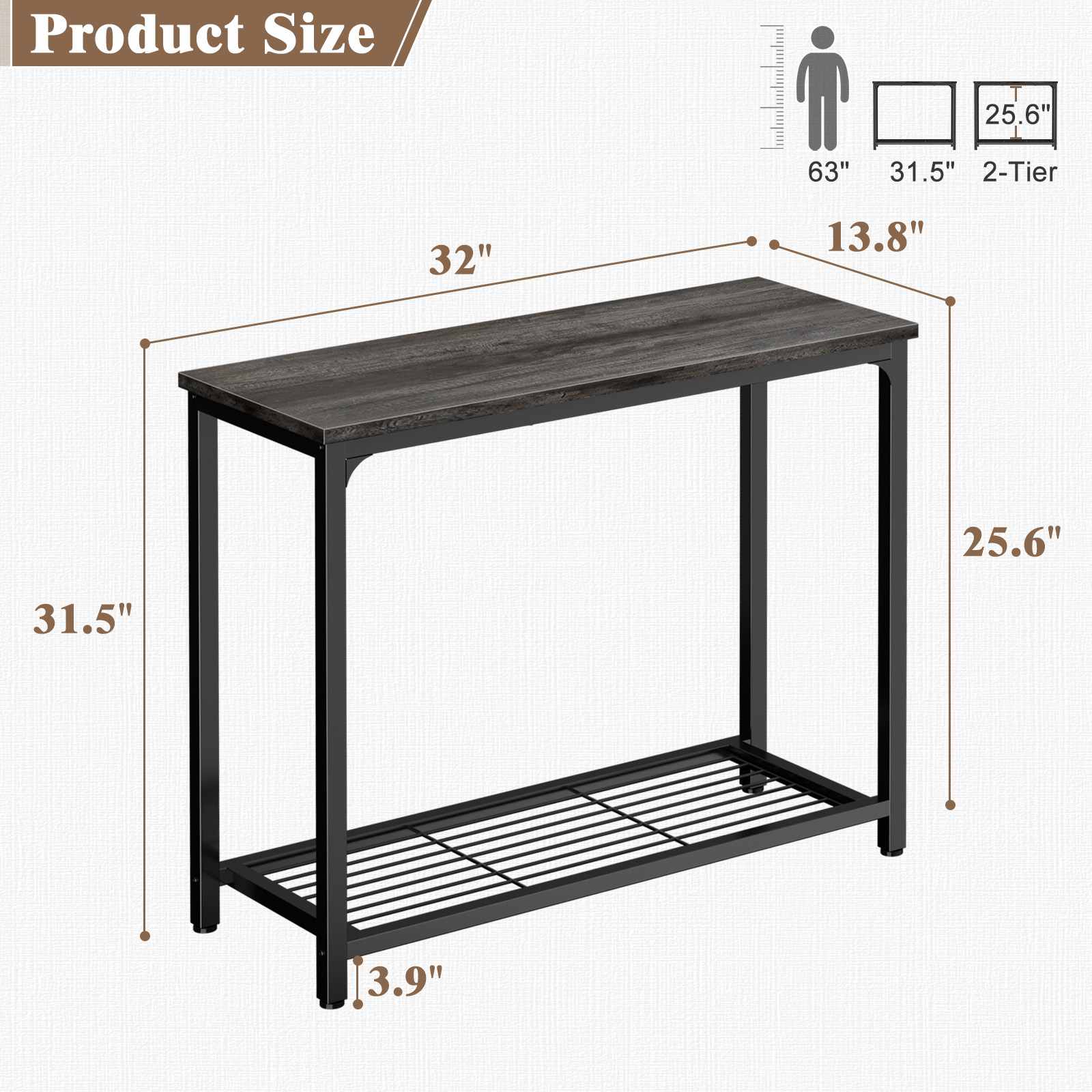 32" 2-Tier Small Entryway Table with Mesh Shelf