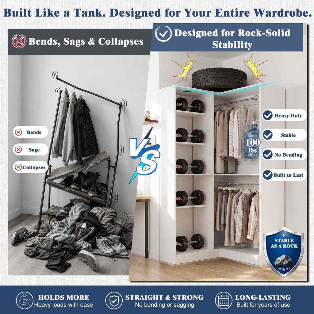 36'' Corner Closet System with 7 Shelves & 2 Hanging Rods, Load 800+LBS