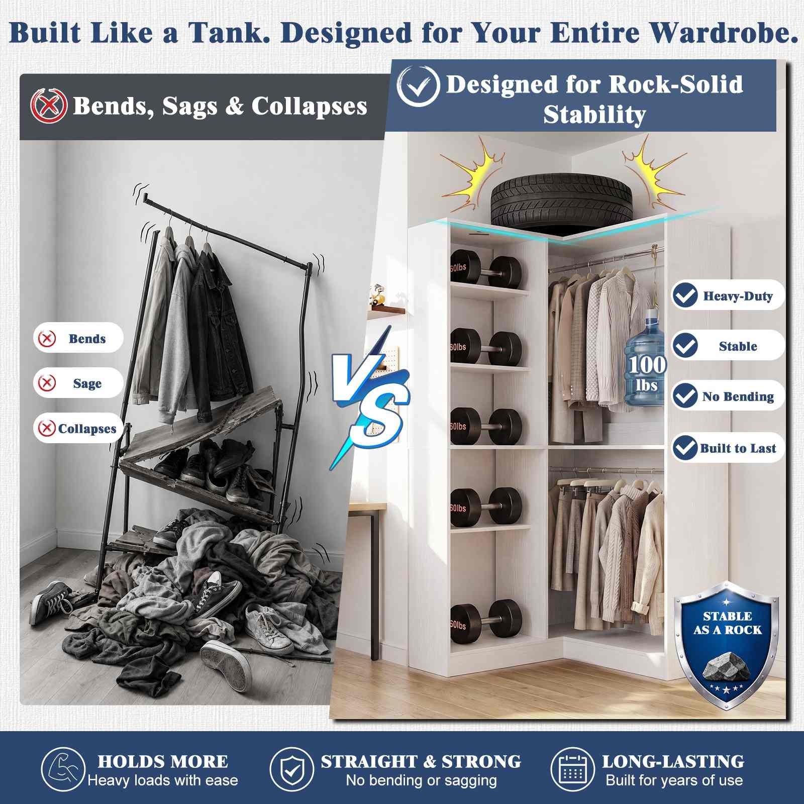 36'' Corner Closet System with 7 Shelves & 2 Hanging Rods, Load 800+LBS