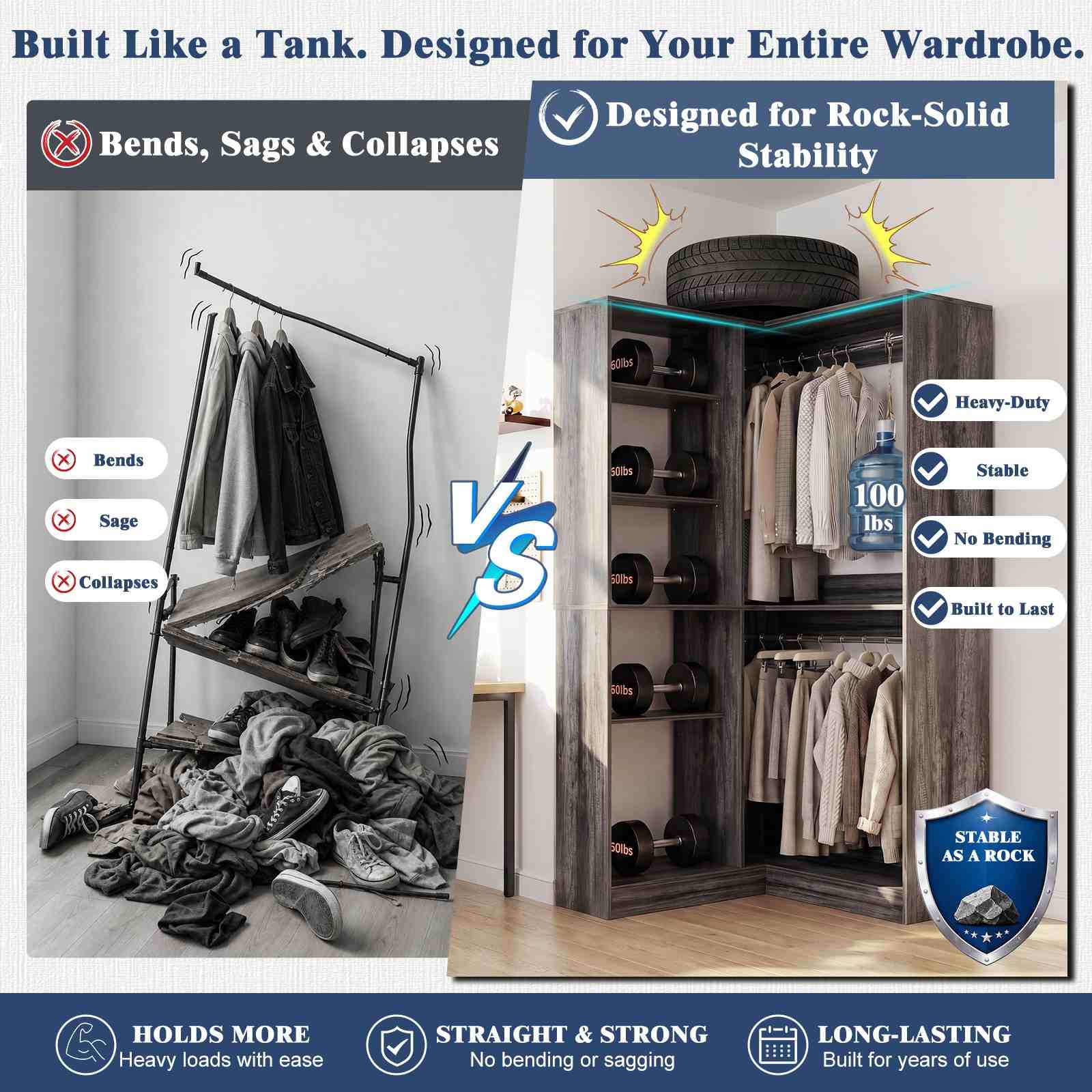 36'' Corner Closet System with 7 Shelves & 2 Hanging Rods, Load 800+LBS