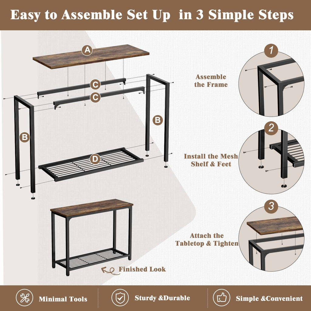 32" 2-Tier Small Entryway Table with Mesh Shelf