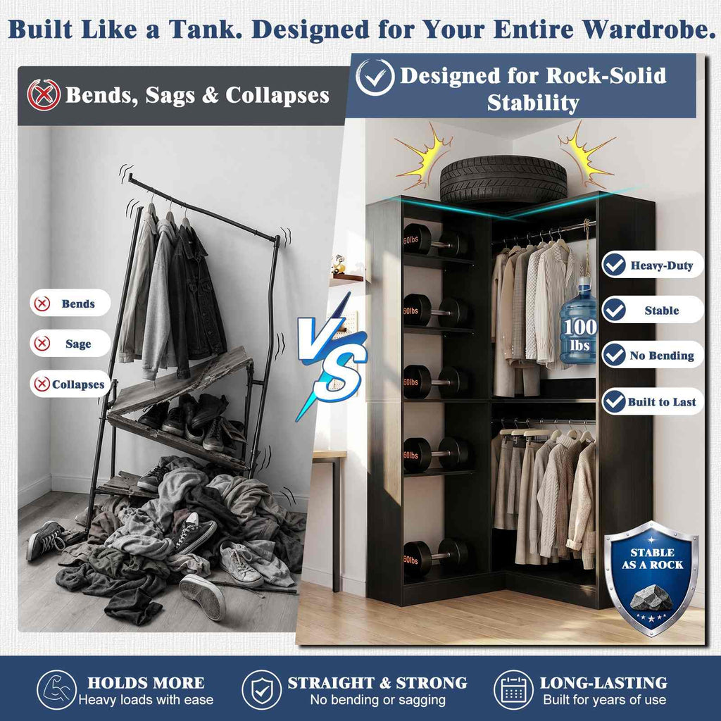 36'' Corner Closet System with 7 Shelves & 2 Hanging Rods, Load 800+LBS