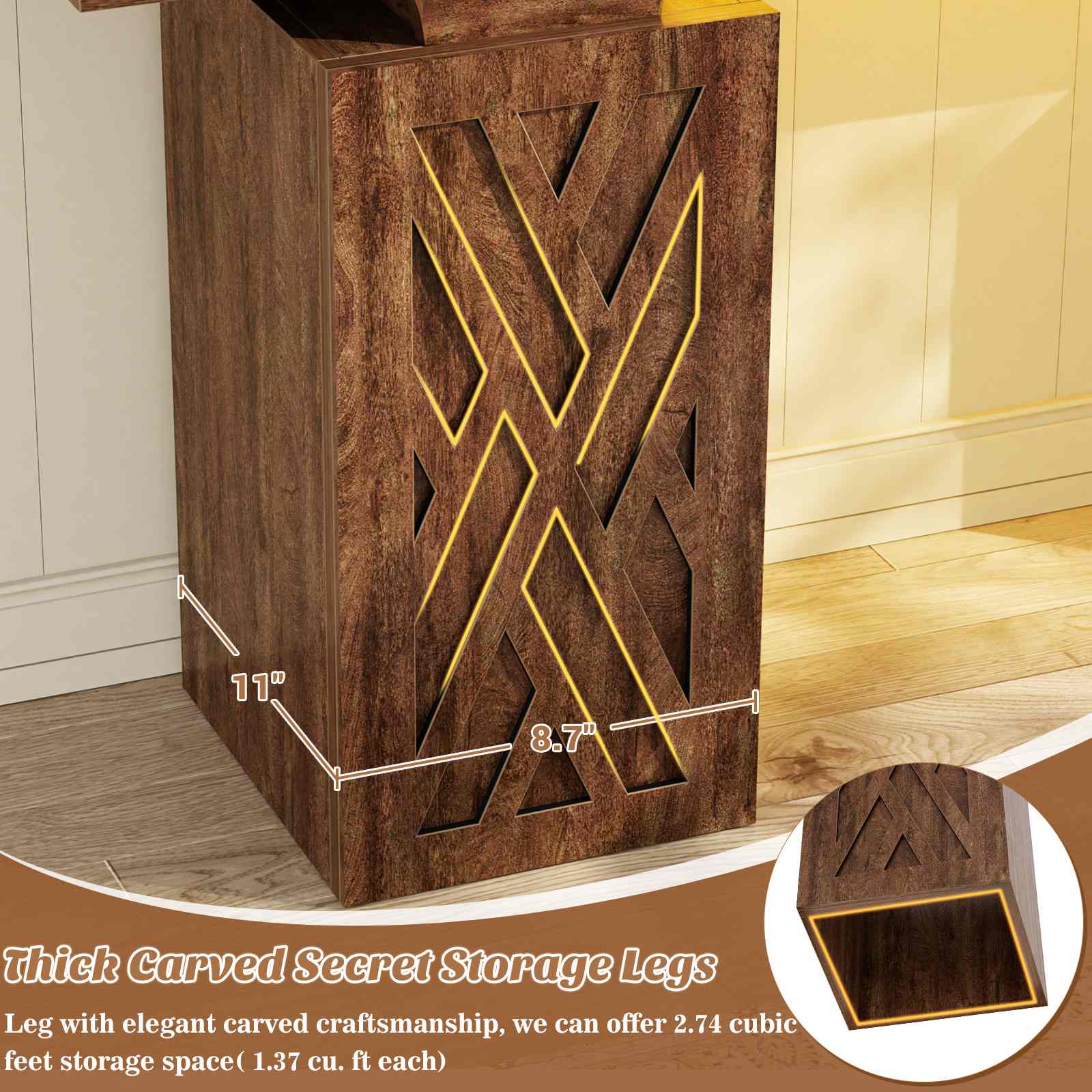 47.2'' Farmhouse Console Table with Charging Station and LED Lights