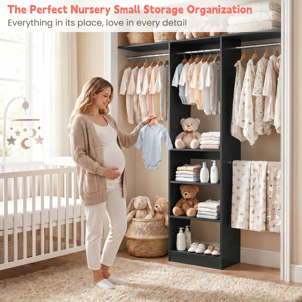 48" Small Closet System, Space-Saving Wall-Mounted Wardrobe Organizer, with 3 Adjustable Hanging Rods & 4 Shelves