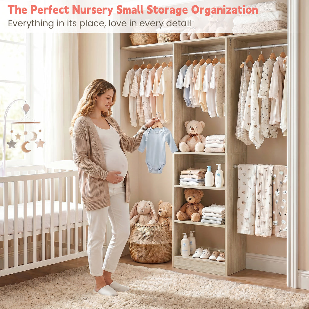 48" Small Closet System, Space-Saving Wall-Mounted Wardrobe Organizer, with 3 Adjustable Hanging Rods & 4 Shelves