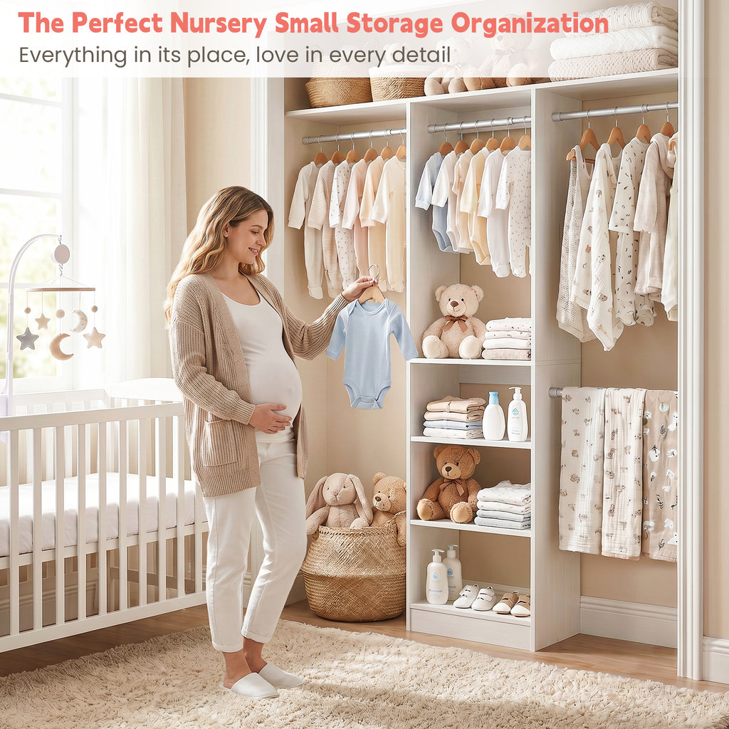 48" Small Closet System, Space-Saving Wall-Mounted Wardrobe Organizer, with 3 Adjustable Hanging Rods & 4 Shelves