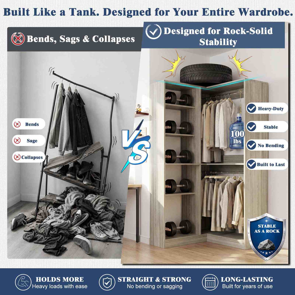 36'' Corner Closet System with 7 Shelves & 2 Hanging Rods, Load 800+LBS