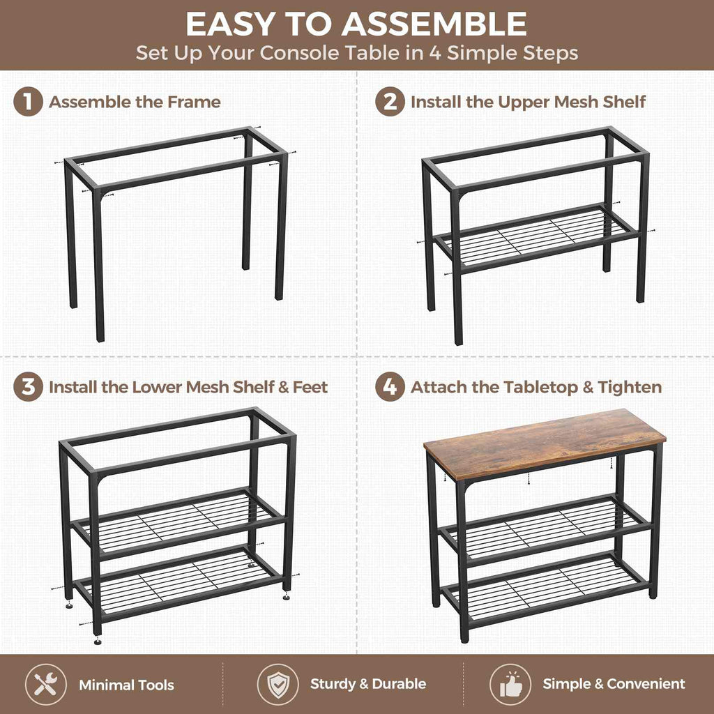 32" 3-Tier Small Entryway Table with Double Mesh Shelves