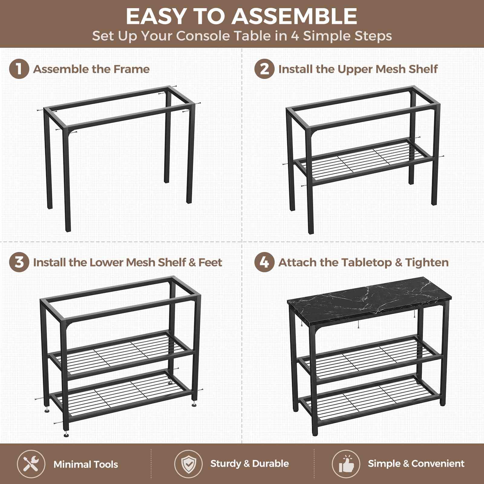 32" 3-Tier Small Entryway Table with Double Mesh Shelves