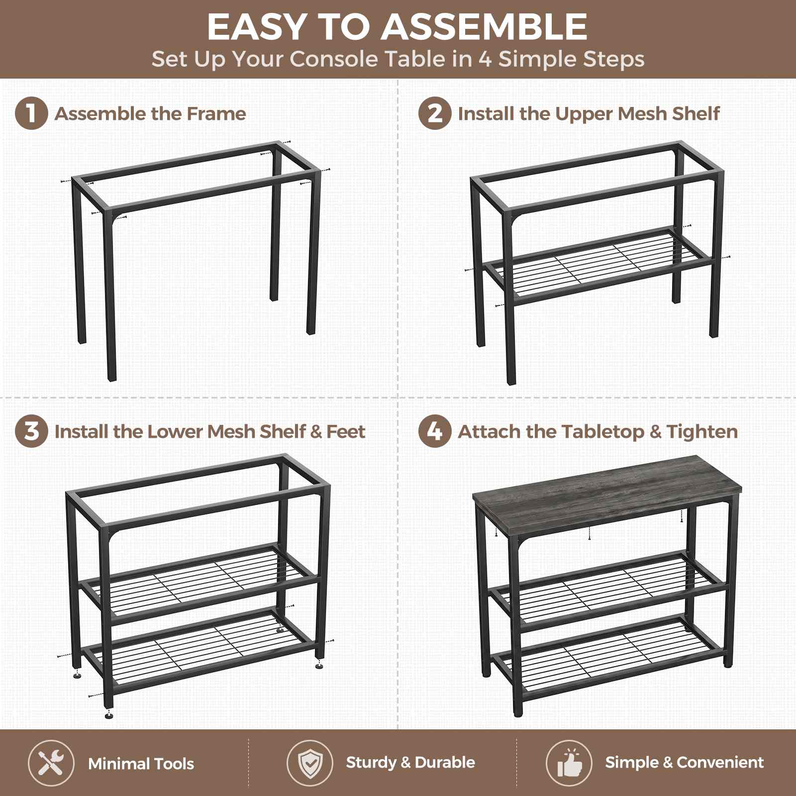 32" 3-Tier Small Entryway Table with Double Mesh Shelves