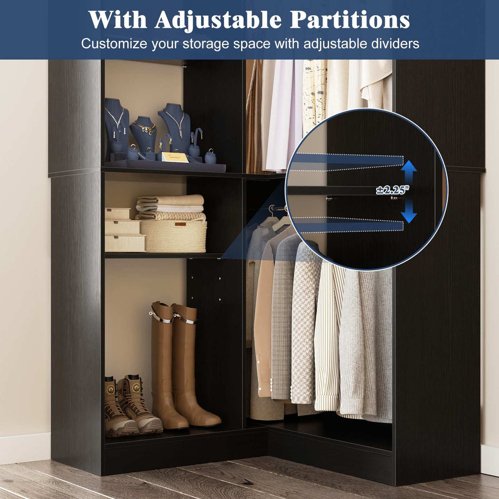 36'' Corner Closet System with 7 Shelves & 2 Hanging Rods, Load 800+LBS