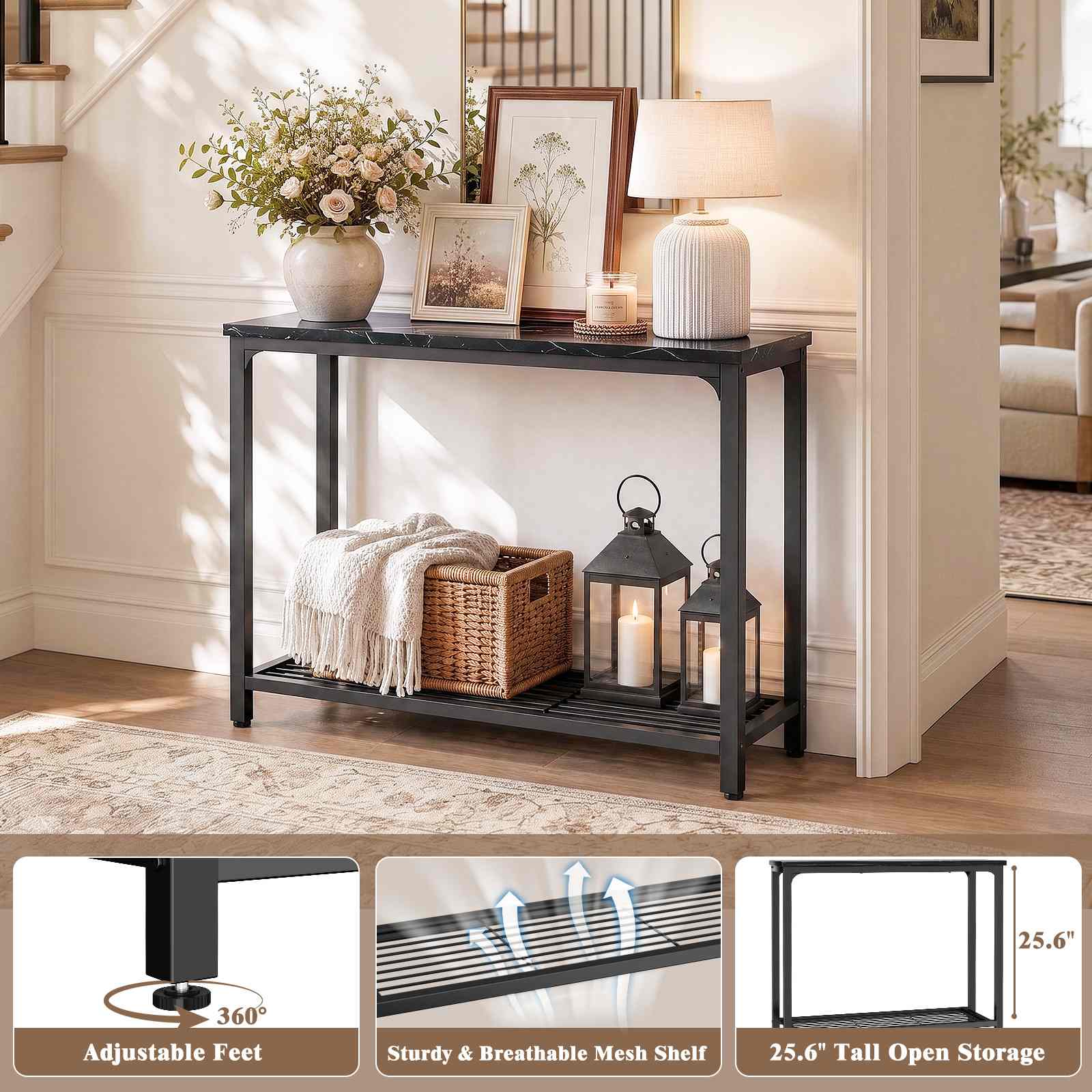 32" 2-Tier Small Entryway Table with Mesh Shelf
