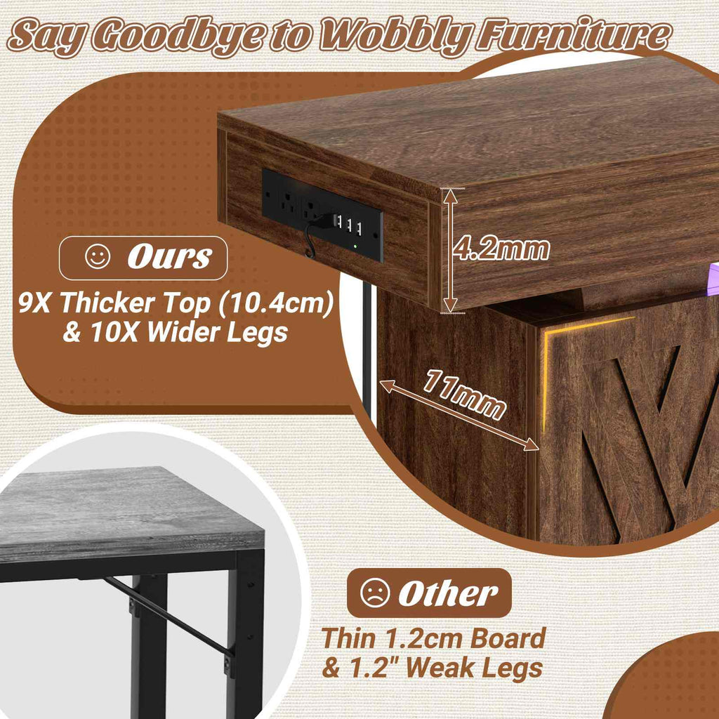 47.2'' Farmhouse Console Table with Charging Station and LED Lights