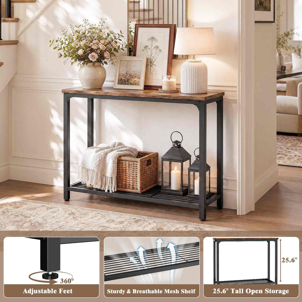 32" 2-Tier Small Entryway Table with Mesh Shelf