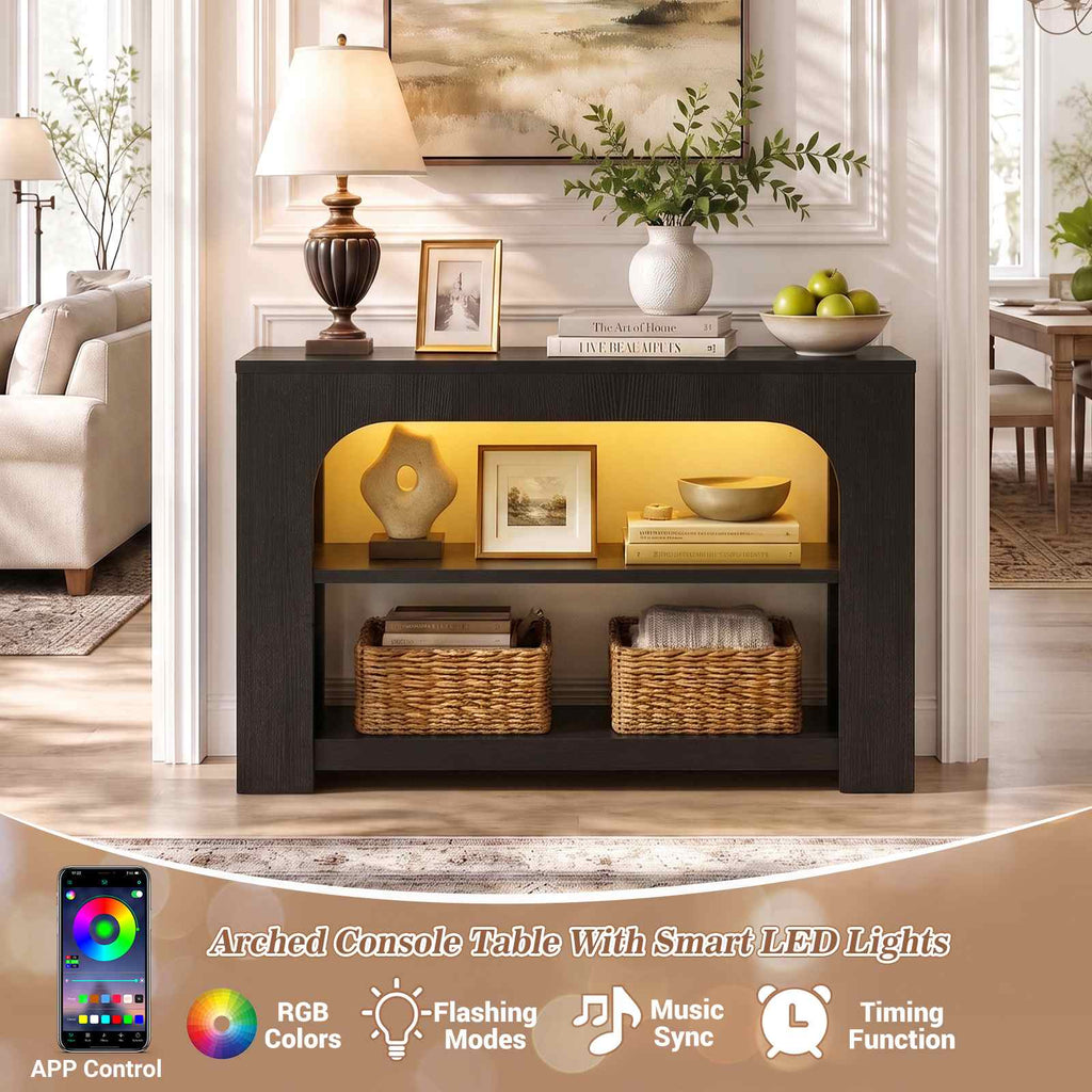47.3" 3-Tier Arched Entryway Table with LED & Outlets