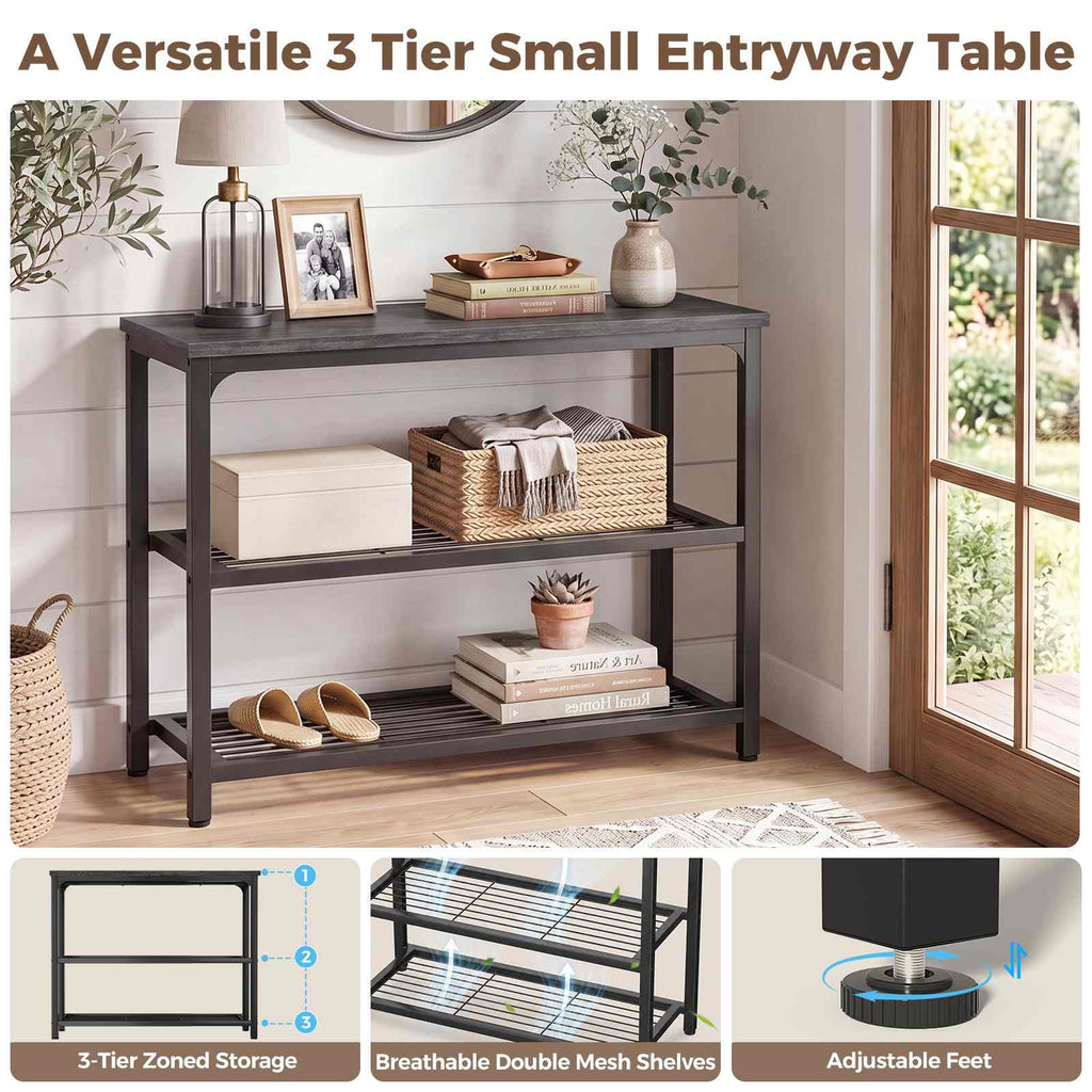 32" 3-Tier Small Entryway Table with Double Mesh Shelves