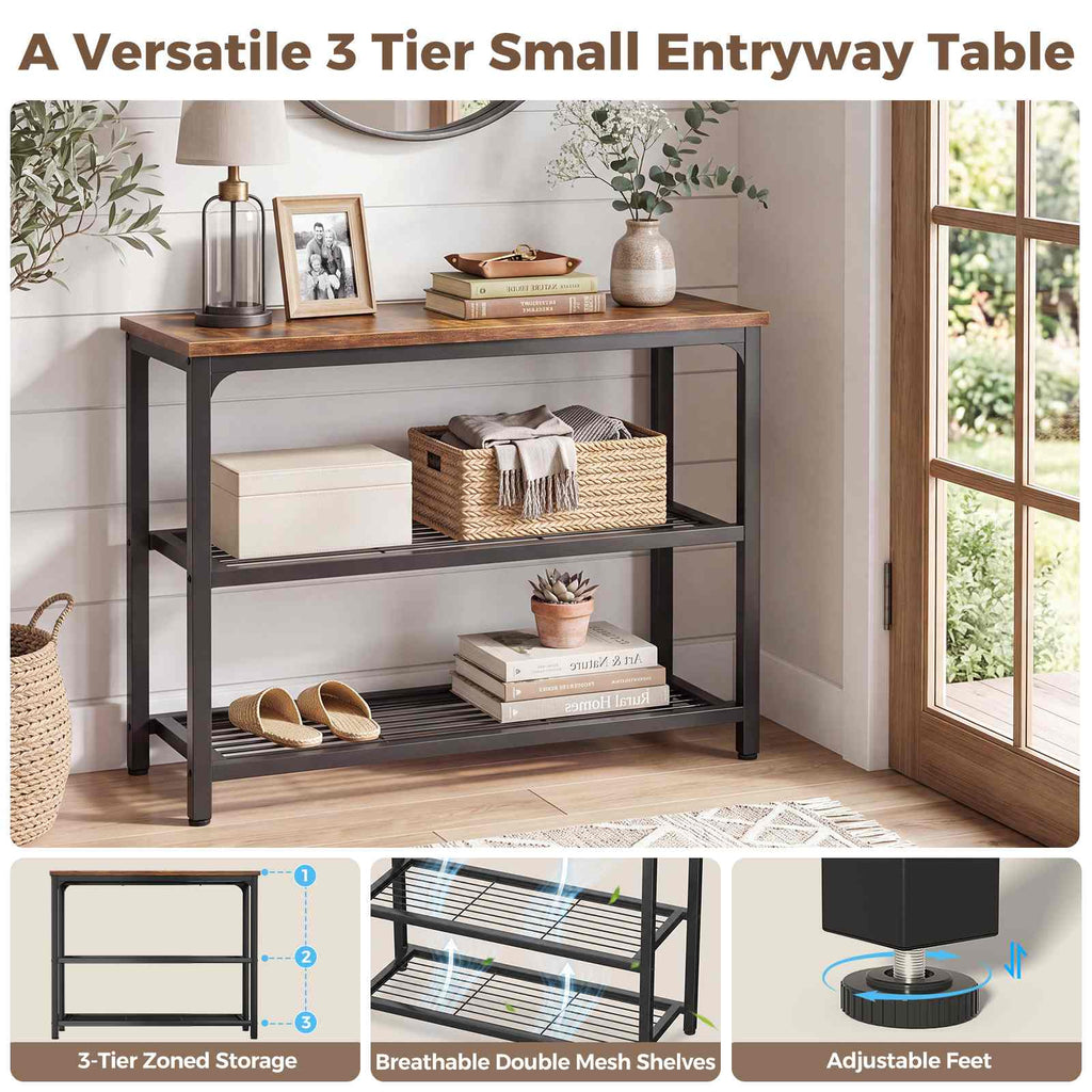 32" 3-Tier Small Entryway Table with Double Mesh Shelves