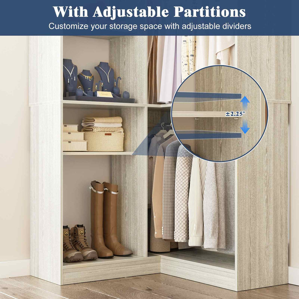 36'' Corner Closet System with 7 Shelves & 2 Hanging Rods, Load 800+LBS