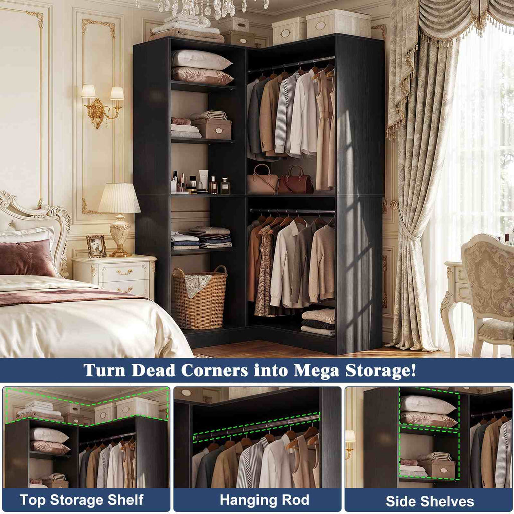 36'' Corner Closet System with 7 Shelves & 2 Hanging Rods, Load 800+LBS