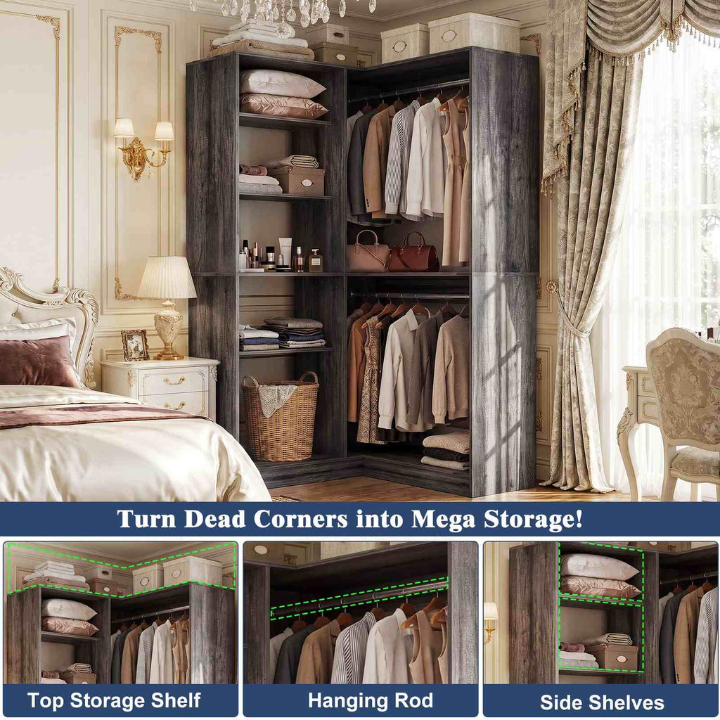 36'' Corner Closet System with 7 Shelves & 2 Hanging Rods, Load 800+LBS