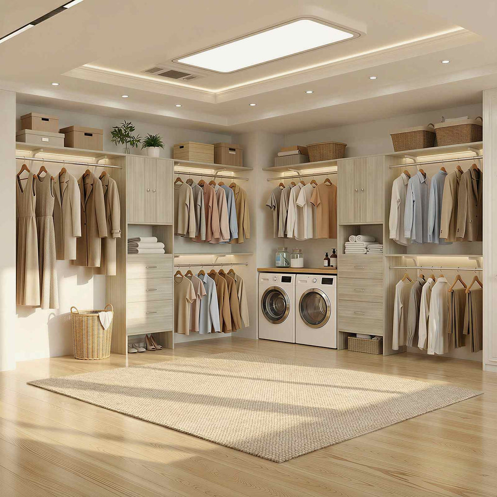 120" Heavy Duty Closet System with Cabinet Doors and 3 Wooden Drawers