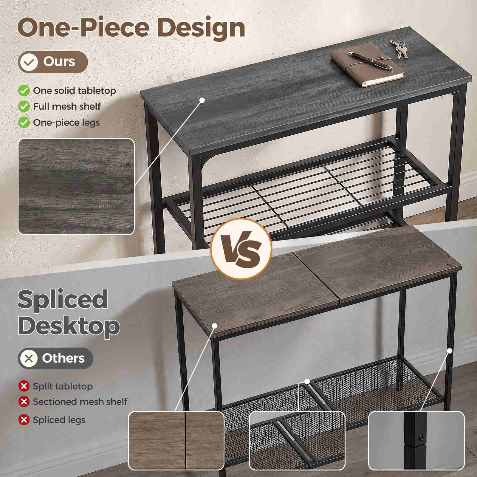 32" 3-Tier Small Entryway Table with Double Mesh Shelves