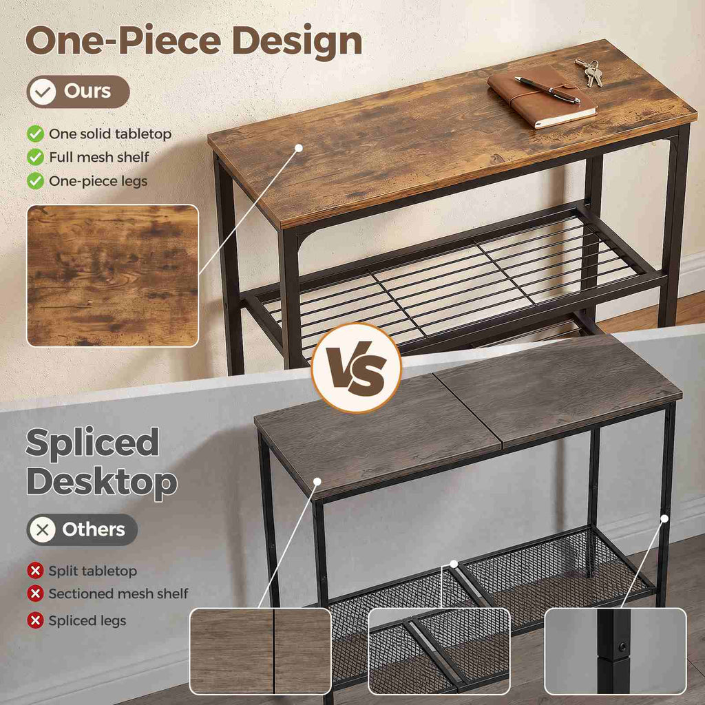 32" 3-Tier Small Entryway Table with Double Mesh Shelves