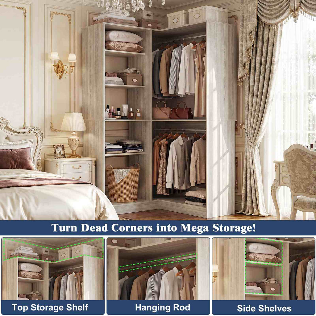 36'' Corner Closet System with 7 Shelves & 2 Hanging Rods, Load 800+LBS