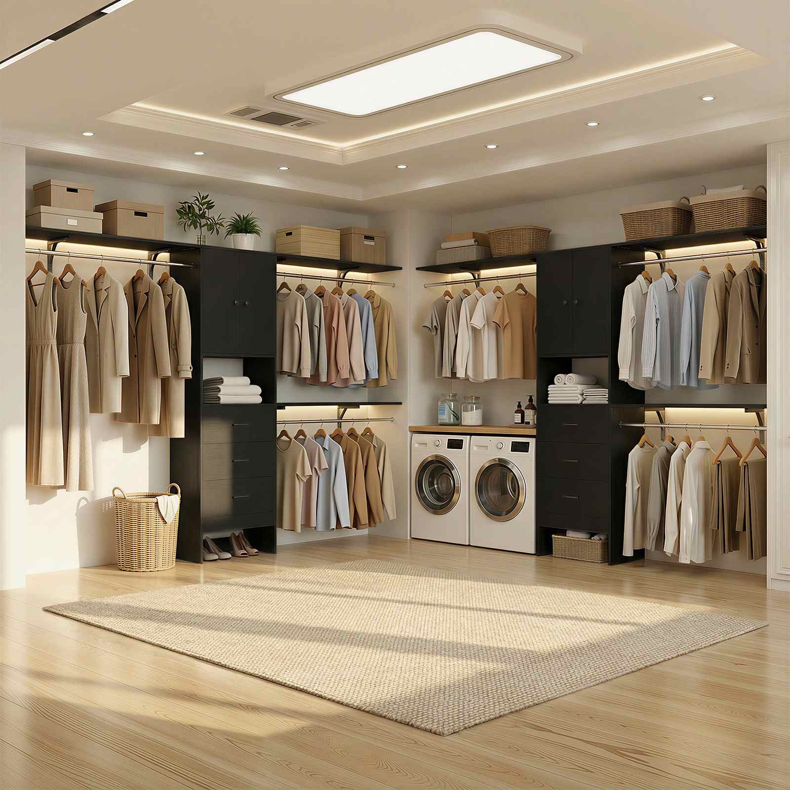 120" Heavy Duty Closet System with Cabinet Doors and 3 Wooden Drawers