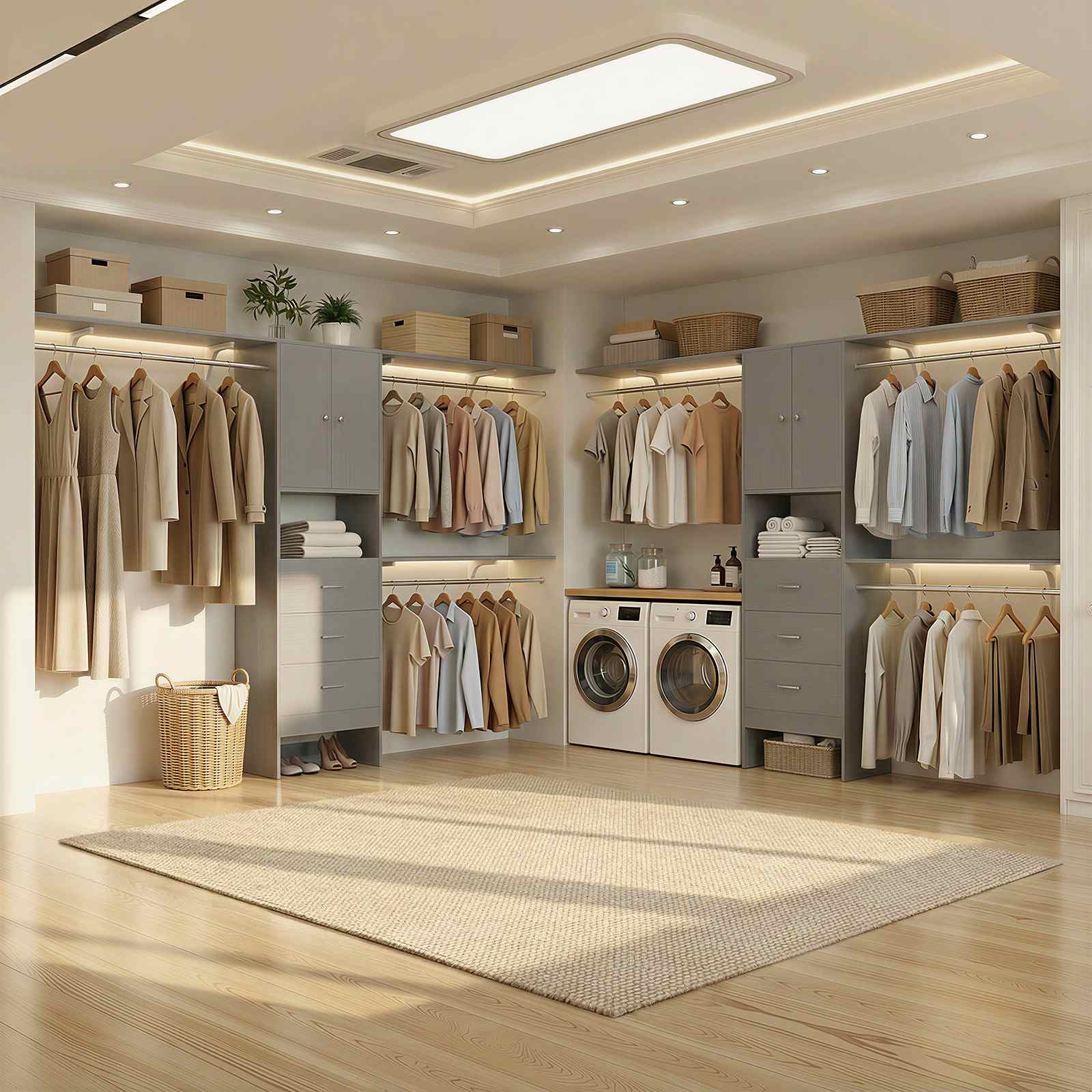120" Heavy Duty Closet System with Cabinet Doors and 3 Wooden Drawers