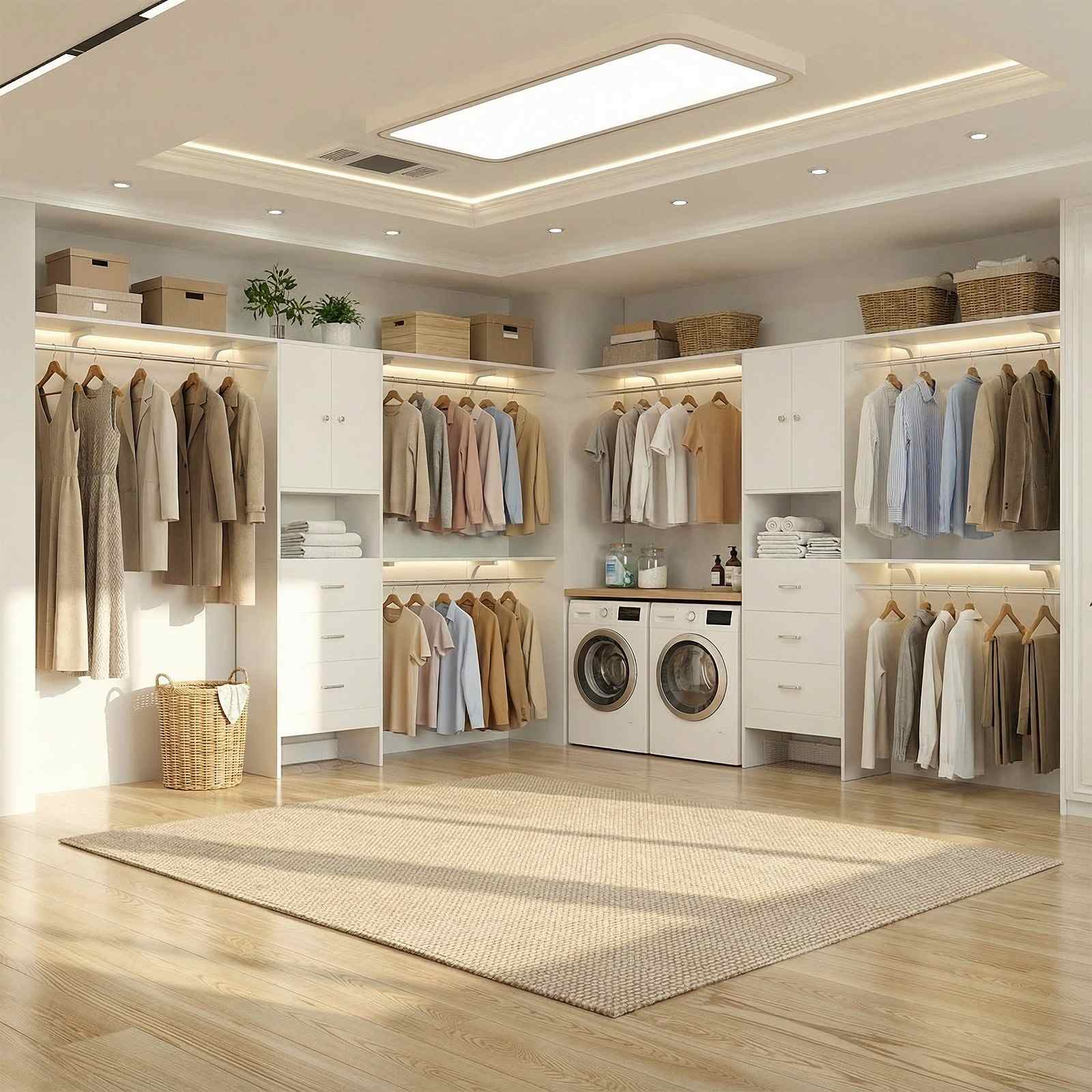 120" Heavy Duty Closet System with Cabinet Doors and 3 Wooden Drawers