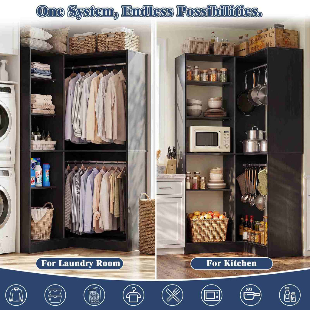 36'' Corner Closet System with 7 Shelves & 2 Hanging Rods, Load 800+LBS
