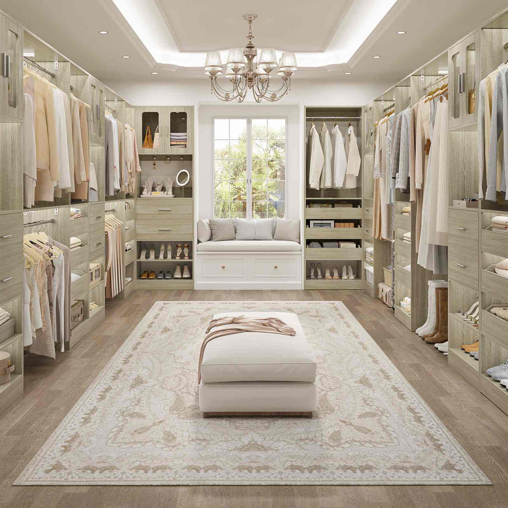 40''-120" Closet System Set 2 with 3 Half-Open Drawers, Shelving Towers, Hanging Rods and 2 Big Wing Shelves