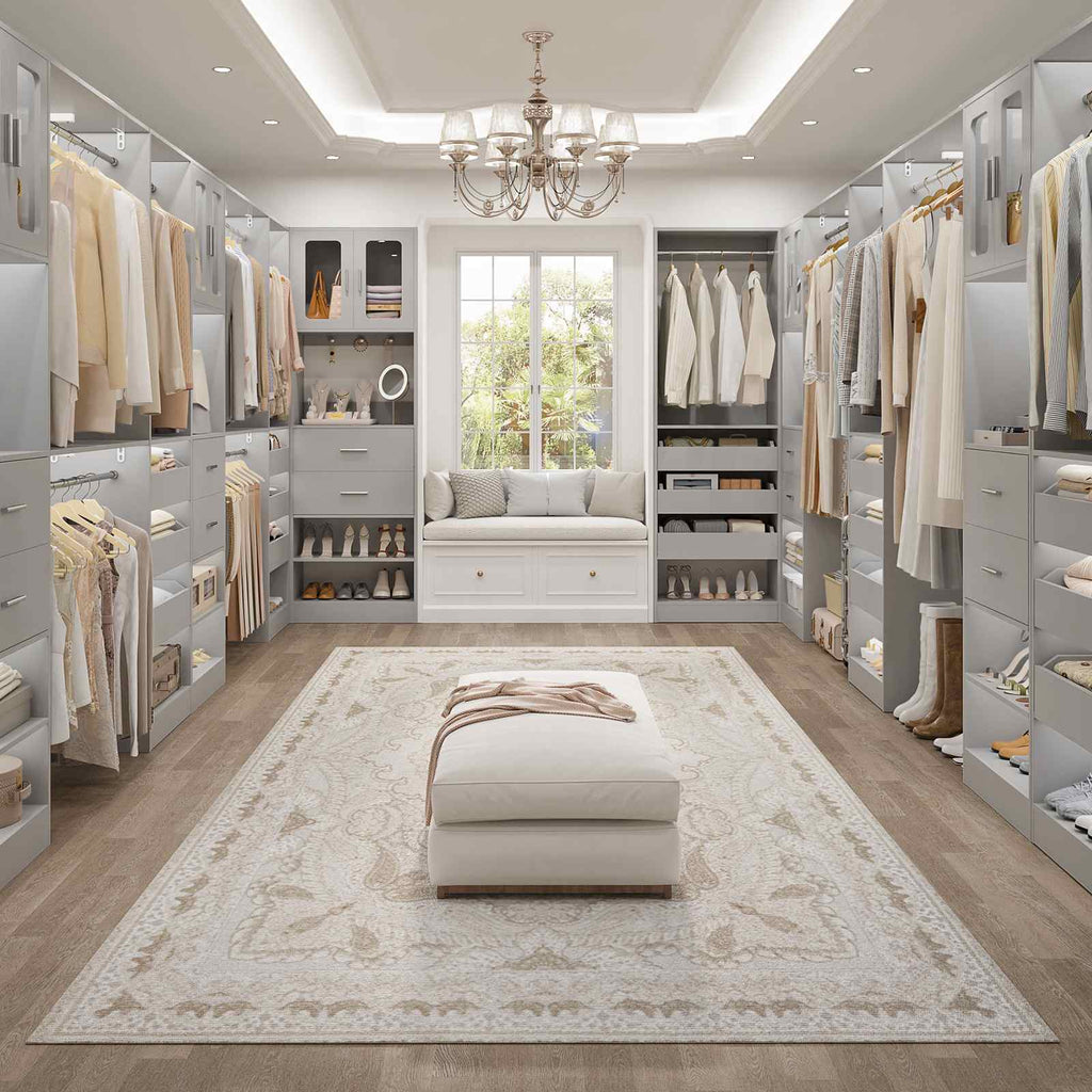40''-120" Closet System Set 2 with 3 Half-Open Drawers, Shelving Towers, Hanging Rods and 2 Big Wing Shelves