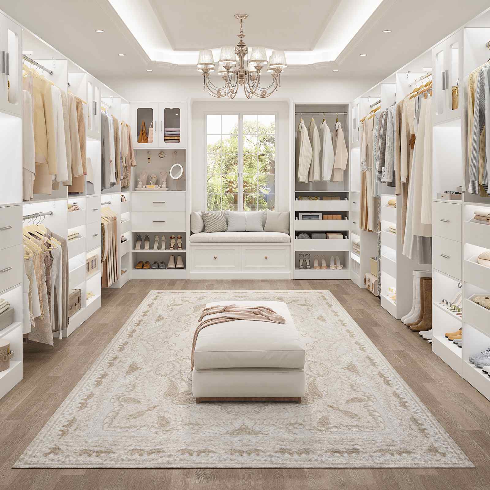 40''-120" Closet System Set 2 with 3 Half-Open Drawers, Shelving Towers, Hanging Rods and 2 Big Wing Shelves