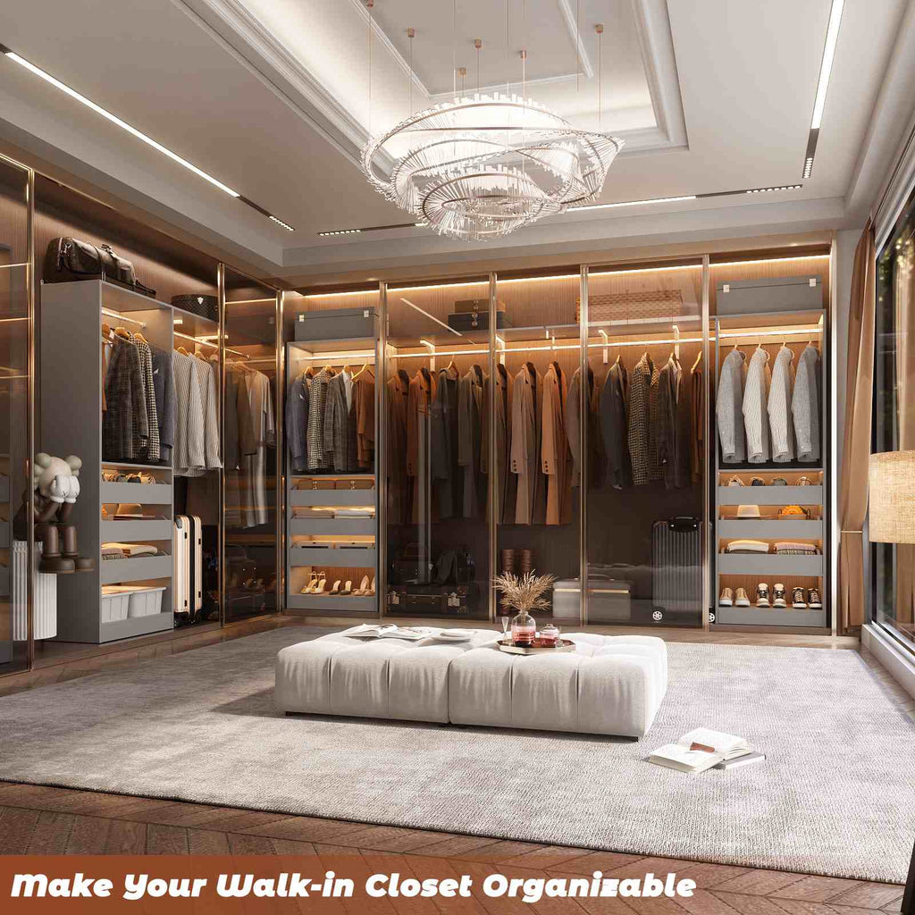 80" Tall x 60" Wide Closet System with 3 Half-Open Wooden Drawers,  2 Hanging Rods and Big Wing Shelf